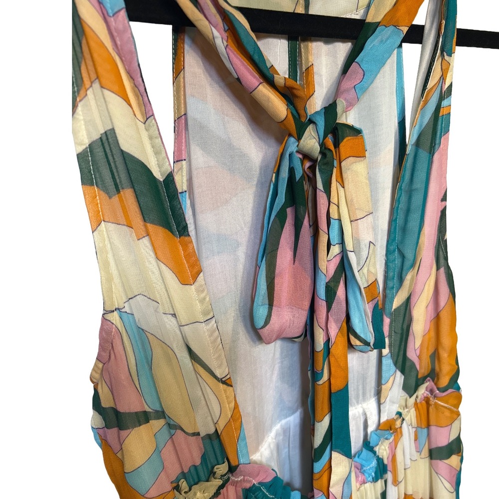 Anthropologie Maeve Tiered Keyhole Maxi Dress Green Blue Abstract Floral Size M - Picture 9 of 11
